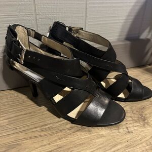 Michael Kors Black Leather Heels with Zipper Detail. Brand New